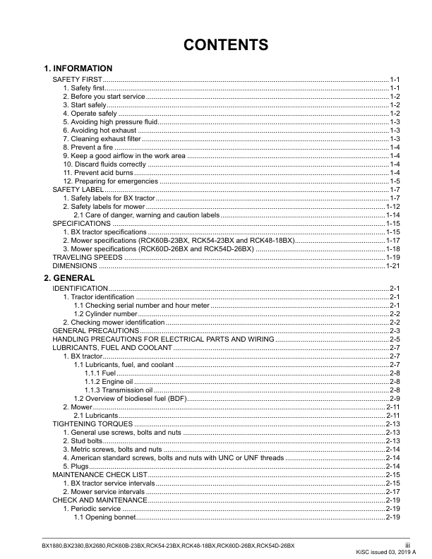 Kubota BX RCK BX Series Tractor Mower Workshop Manual - Image 5
