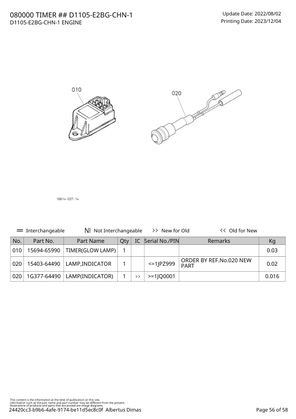 Kubota D1105-E2BG-CHN-1 Engine Parts Catalog 2023 - Image 11