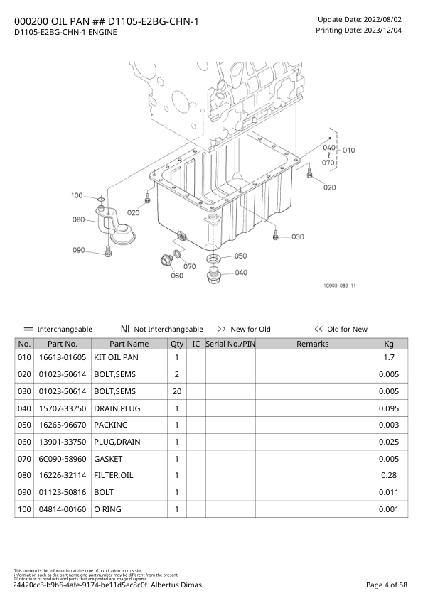Kubota D1105-E2BG-CHN-1 Engine Parts Catalog 2023 - Image 5