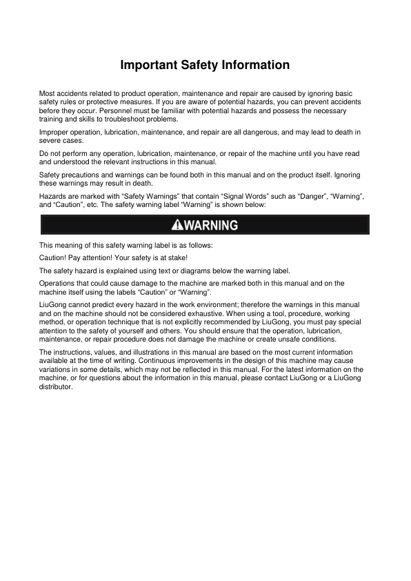 LiuGong 9027FZTS Excavator Operation and Maintenance Manual - Image 7