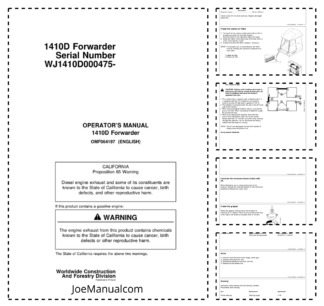 John Deere 1410D Forwarder Operators Manual SN WJ1410D00475 and UP OMF064197