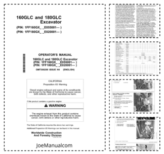 John Deere 160GLC 180GLC Excavator Operators Manual OMT306200-H4