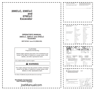 John Deere 200CLC 230CLC 270CLC Excavator Operators Manual OMT187348-K3