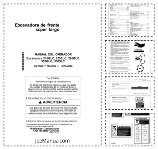 John Deere 210GLC 250GLC 290GLC 300GLC 350GLC Excavator Operators Manual OMT330417-I1 ES