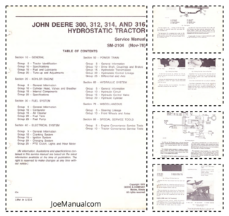John Deere 300 312 314 316 Tractor Service Manual SM2104