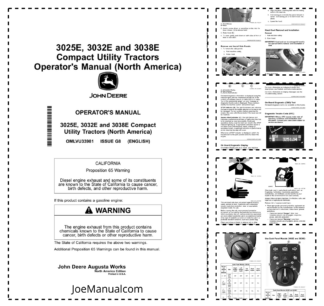John Deere 3025E 3032E 3038E Tractor Operators Manual OMLVU33981-G8