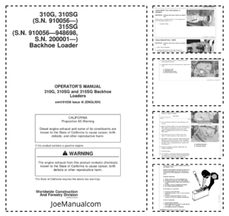 John Deere 310G 310SG 315SG Backhoe Loader Operators Manual OMT191038-I6