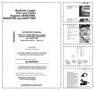 John Deere 310J 310SJ with 4045DT060 4045HT054 4045TT094 Engine Backhoe Loader Operators Manual OMT210365-B3