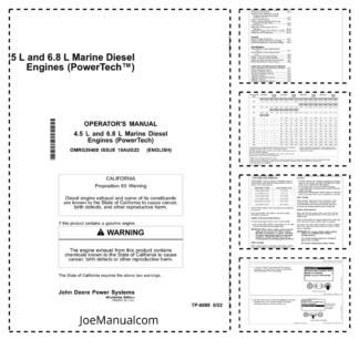 John Deere 4.5 L 6.8 L Marine Diesel Engine Operators Manual OMRG39400