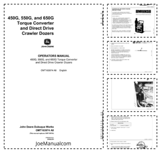 John Deere 450G 550G 650G Crawler Dozers Operators Manual OMT163974-A8