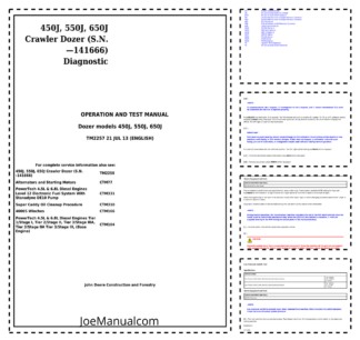 John Deere 450J 550J 650J Bulldozer Operation and Test Manual Service Manual TM2257