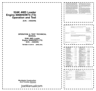 John Deere 524K 4WD Wheel Loader Operation and Test Service Manual TM10686