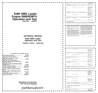 John Deere 544K 4WD Loader Operation and Test Service Manual TM10688