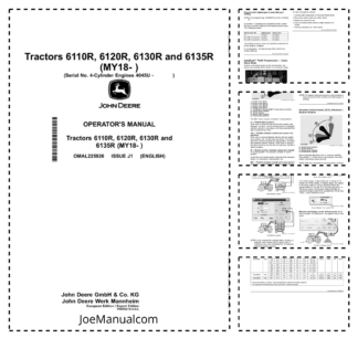 John Deere 6110R 6120R 6130R 6135R Tractor Operators Manual SN MY18 and UP OMAL225926-J1