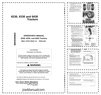 John Deere 6230 6330 6430 Tractor Operators Manual OMAL179798-A2