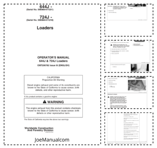 John Deere 644J 724J Wheel Loader Operators Manual OMT200782-I8