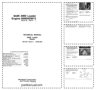John Deere 644K 4WD Wheel Loader Repair Manual TM12107