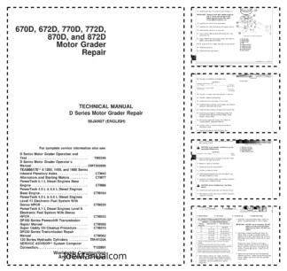 John Deere 670D 672D 770D 772D 870D 872D Grader Repair Manual TM2256