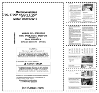 John Deere 670G 670GP 672G 672GP Grader Operators Manual OMT262298-F1 ES