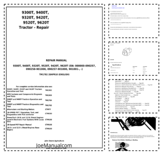 John Deere 9300T 9320T 9400T 9420T 9520T 9620T Tractor Repair Manual TM1782
