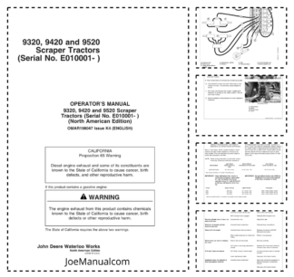 John Deere 9320 9420 9520 Scraper Tractor Operators Manual SN E010001 and UP OMAR198047-K4