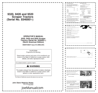 John Deere 9320 9420 9520 Scraper Tractor Operators Manual SN E040001 and UP OMAR198047-K5