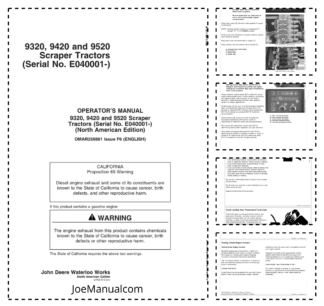 John Deere 9320 9420 9520 Scraper Tractor Operators Manual SN E040001 and UP OMAR259881-F6