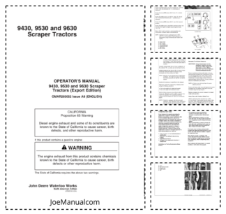 John Deere 9430 9530 9630 Scraper Tractor Operators Manual OMAR283052-A8