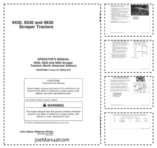 John Deere 9430 9530 9630 Scraper Tractors Operators Manual OMAR248017-G7