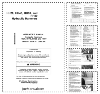 John Deere HH20 HH40 HH60 HH80 Hydraulic Hammers Operators Manual OMT292171-D2