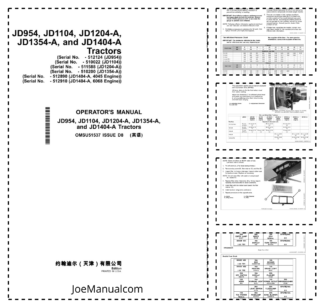 John Deere JD954 JD110 JD1204-A JD1354-A JD1404-A Tractor Operators Manual OMSU51537-D8