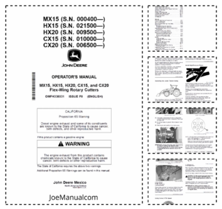 John Deere MX15 HX15 HX20 CX15 CX20 Flex-Wing Rotary Cutter Operators Manual OMFH338031-F8