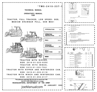John Deere Tractor with Ripper Bulldozer Service Manual Operators Manual TM5-2410-237-10