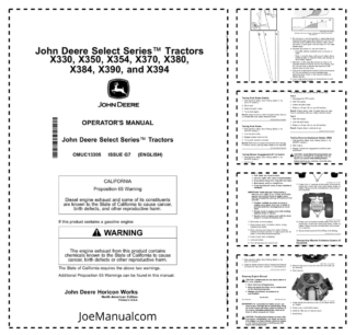 John Deere X330 X350 X354 X370 X380 X384 X390 X394 Tractor Operators Manual OMUC13305-G7