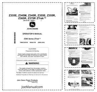 John Deere Z335E Z345M Z345R Z355E Z355R Z365R Z375R ZTrack Mower Operators Manual OMUC28756-K0