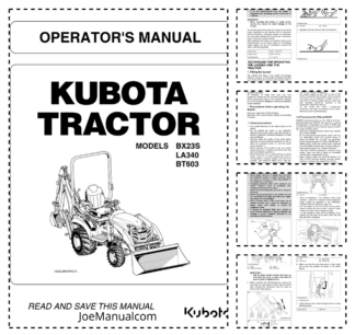 Kubota BX23S LA340 BT603 Tractor Operators Manual