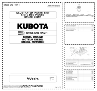 Kubota D1005-E4B-HAM-1 Engine Parts Catalog 2023