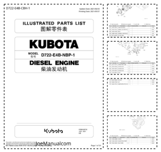 Kubota D722-E4B-NBP-1 Engine Parts Catalog 2021