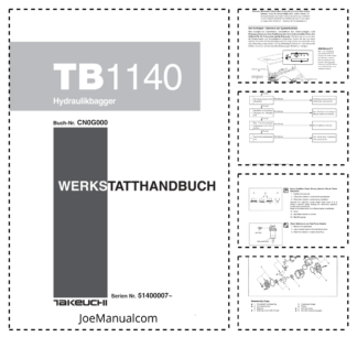 Takeuchi TB1140 Excavator Workshop Manual SN 51400007 and UP DE