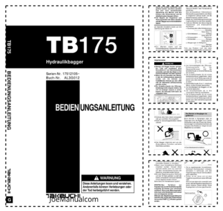 Takeuchi TB175 Excavator Operators Manual SN 17512105 and UP DE