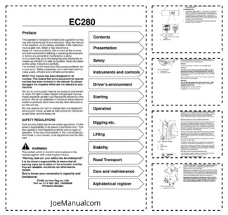 Volvo EC280 Excavator Operators Manual 199990503B