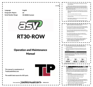 asv RT-30-ROW Rubber Track Loader Operation And Maintenance Manual