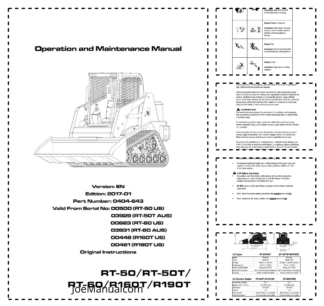 asv RT-50 RT-50T RT-60 R160T R190T Rubber Track Loader Operation and Maintenance Manual