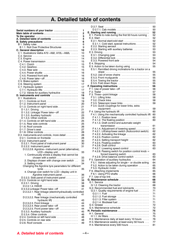 Valtra A72 A82 A92 A72L A82L A92L Tractor Operators Manual - Image 6