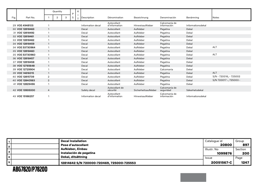 Volvo ABG7820 P7820D Tracked Paver Parts Catalog SN 7200000-725000 20051567C - Image 9