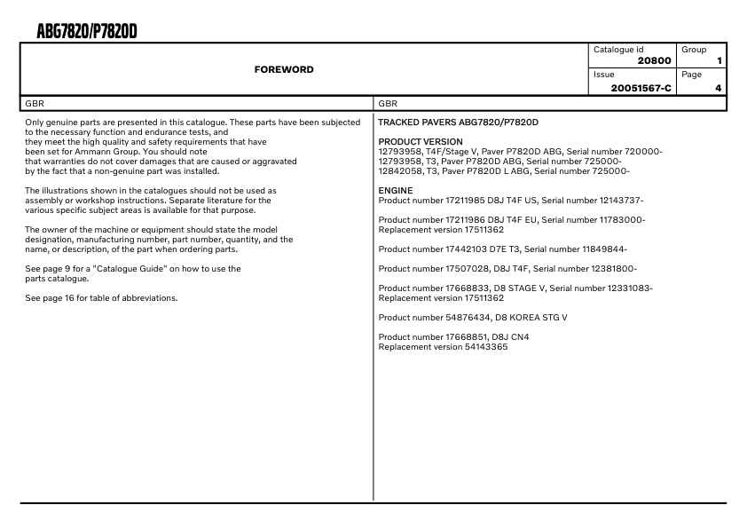 Volvo ABG7820 P7820D Tracked Paver Parts Catalog SN 7200000-725000 20051567C - Image 5
