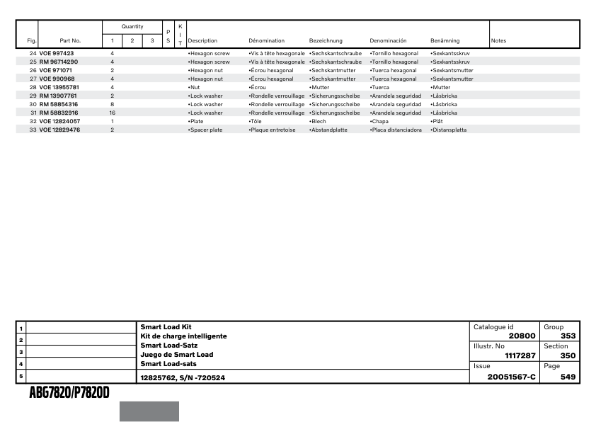 Volvo ABG7820 P7820D Tracked Paver Parts Catalog SN 7200000-725000 20051567C - Image 13