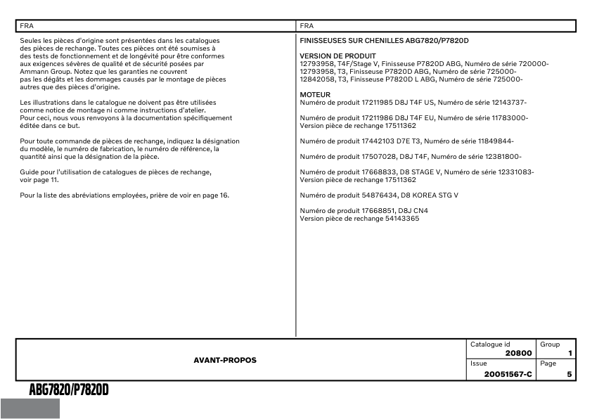 Volvo ABG7820 P7820D Tracked Paver Parts Catalog SN 7200000-725000 20051567C - Image 6