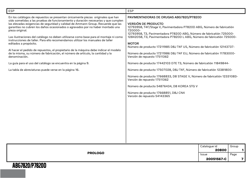 Volvo ABG7820 P7820D Tracked Paver Parts Catalog SN 7200000-725000 20051567C - Image 8