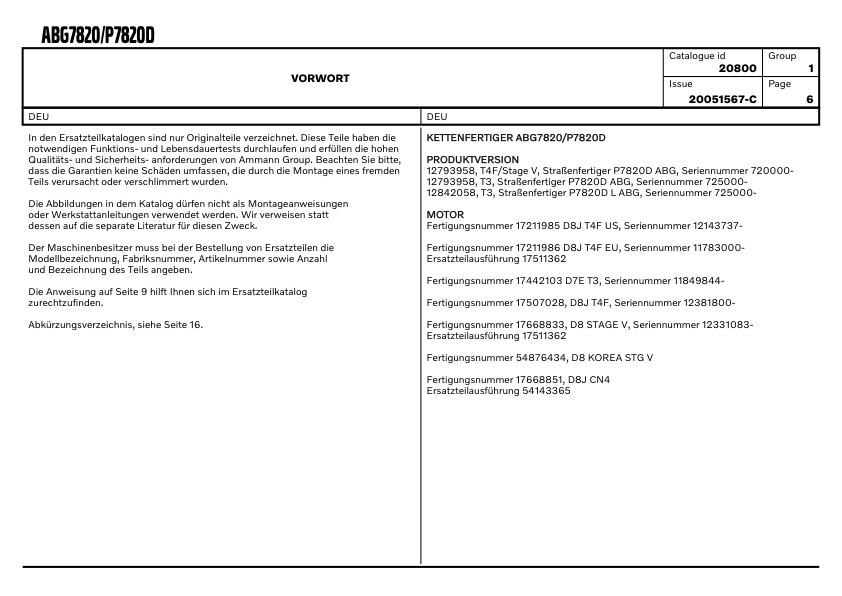 Volvo ABG7820 P7820D Tracked Paver Parts Catalog SN 7200000-725000 20051567C - Image 7